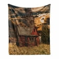 thumbnail image 1 of Scenery Soft Flannel Fleece Blanket, Scary Horror Movie Themed Abandoned House in Pale Grass Garden Sunset Photo Print, Cozy Plush for Indoor and Outdoor Use, 60" x 80", Multicolor, by Ambesonne, 1 of 6