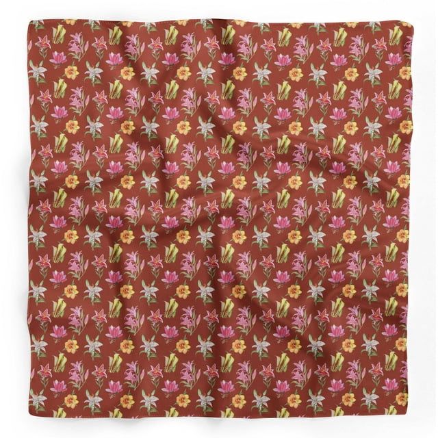 Bimba Foulard Foulard à Imprimé Floral en Pure Soie, Lis Rouges et Lotus, Bandanas Foulard de Tête et de Cou pour Femmes 40 x 40 Pouces