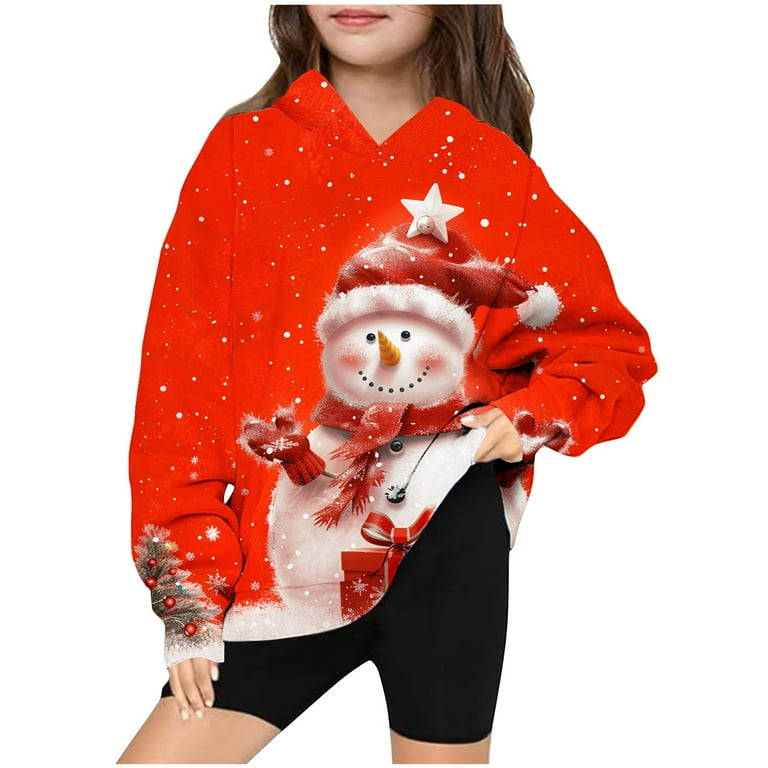 Meichang Christmas Hoodies for Girls Cute Christmas Snowman