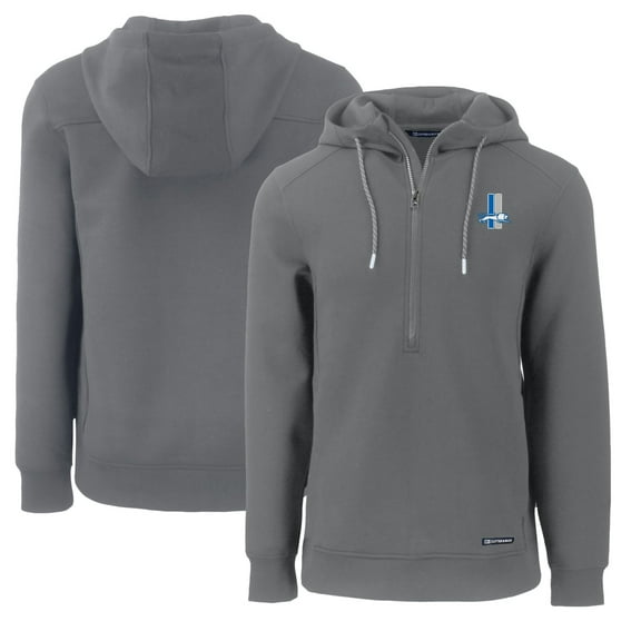 Men's Cutter & Buck Gray Detroit Lions Throwback Roam Eco Half-Zip Recycled Pullover Hoodie