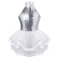 thumbnail image 2 of Aiihoo Kids Girls Dance Dress Sleeveless Sequins Dance Dress Ballet Tutu Jazz Latin Ballerina Dancewear White 4, 2 of 7