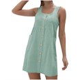 thumbnail image 2 of Vestido de mujer sólido casual sin mangas bolsillo botones retro correa vestido corto Pompotops qyievc474, 2 of 8
