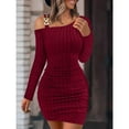 thumbnail image 3 of Women's Ribbed Knit Off-Shoulder Bodycon Mini Dress – Long Sleeve Holiday Party  Wedding Guest Outfit, 3 of 6