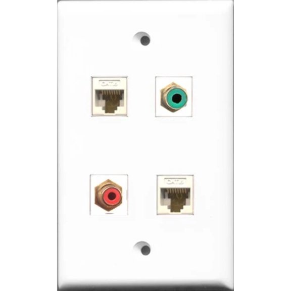 RiteAV 1 Port RCA Red and 1 Port RCA Green 2 Port Cat6 Ethernet White Wall Plate