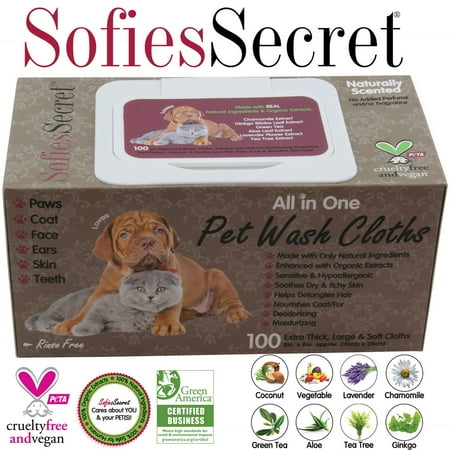 SofiesSecret-Pet-Wipes-for-Dogs-Cats-ALL-IN-ONE-PP-LID-100-Count-100-Natural-Organic-Extracts-Extra-Thick-Ultra-Soft-Extra-Large-Hypoall