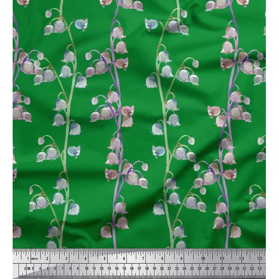 Soimoi Green Cotton Voile Fabric Bell Floral Decor Fabric Printed Yard 56 Inch Wide