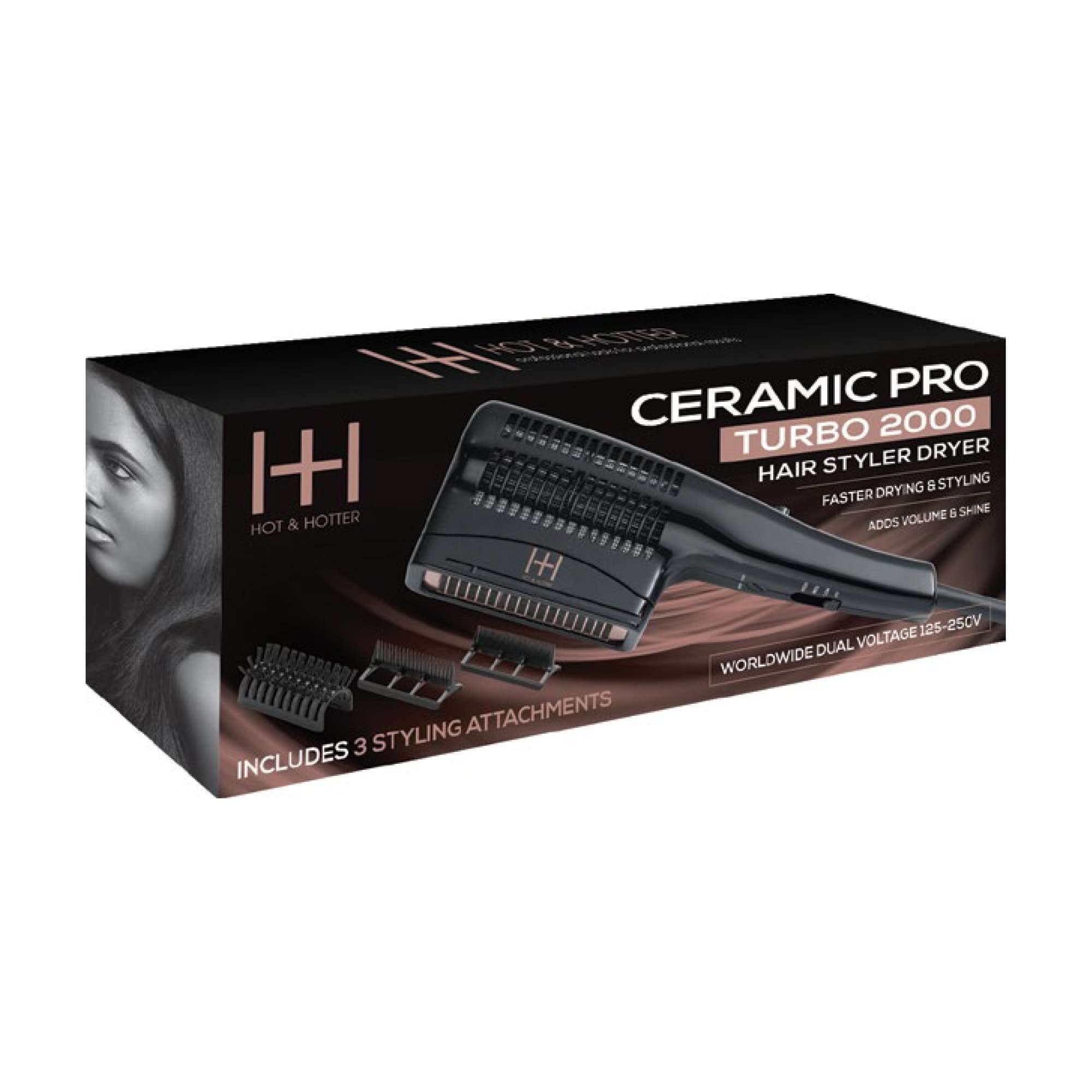 Hot & Hotter Ceramic Pro Turbo Hair Styler Dryer, Black