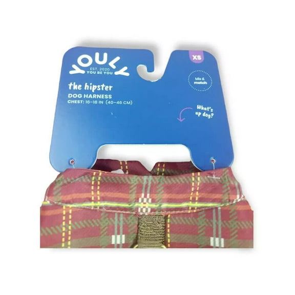 YOULY Hipster Burgundy Plaid Dog Harness Extra Small XS