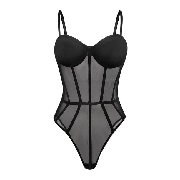 Ropa interior sexy de mujer con tirantes, corsé de malla y body.