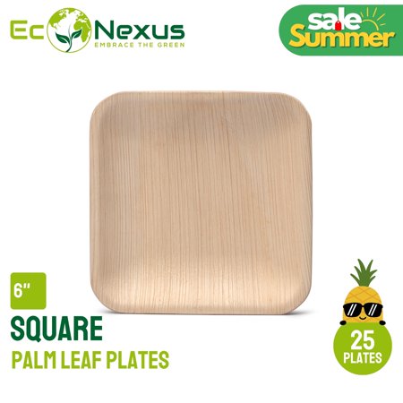 My EcoNexus 6-Inch Square Areca Palm Disposable Paper Plates, 25 Count