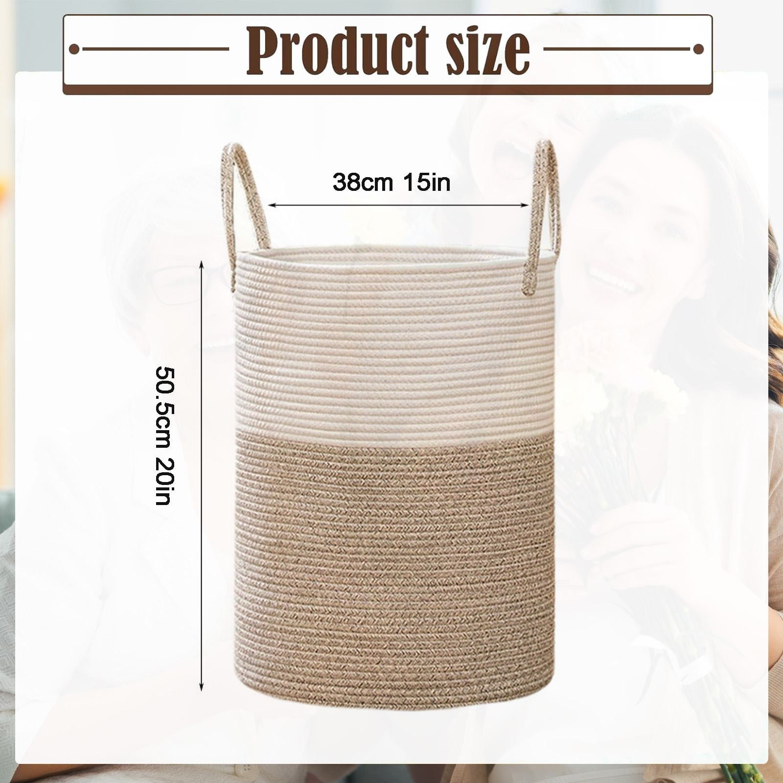 Large Bohe Woven Laundry Basket, 40L Gray Cotton Rope Laundry Hamper with Handles, Decorative Storage Bins for Blankets Toys Clothes, Bathroom Bedroom Living Room Organizer