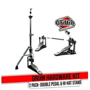 GRIFFIN Deluxe Pack Drum Hardware Kit (2 Piece Set) - Double Kick Drum Bass Pedal & 2-Legged Hi-Hat Stand | Quad-Sided Beater Head, Dual Chain Drive System & Responsive for Metal & Rock Drummers