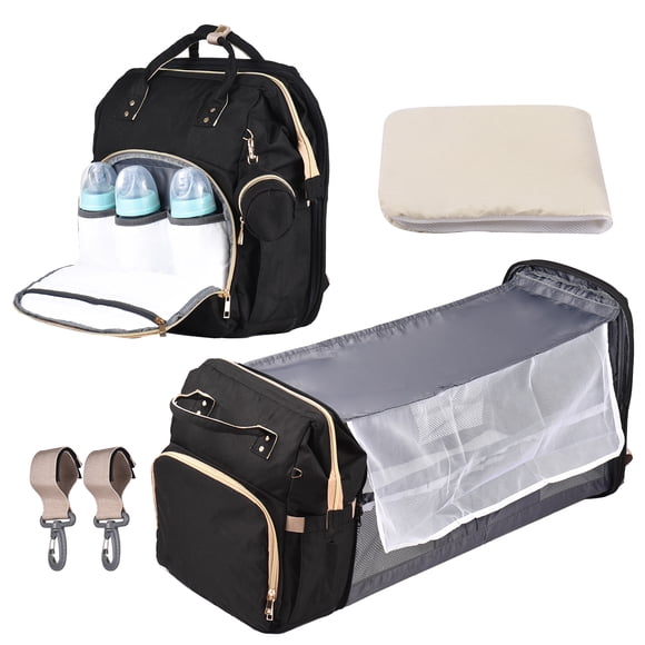 Riwcyla Sac à Couches avec Station à Langer Pliable, Sac de Voyage Résistant Grande Capacité avec Port de Chargement USB Sangles pour Poussette 3 Alimentation, Poches Thermiques pour Biberon