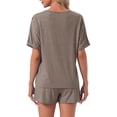 thumbnail image 3 of INSPIRE CHIC Women's Pajama Set Short Sleeve Round Neck Rolled Cuffs Top Elastic Waist Shorts Jersey Knit Sleepwear Sets L Charcoal Gray, 3 of 6