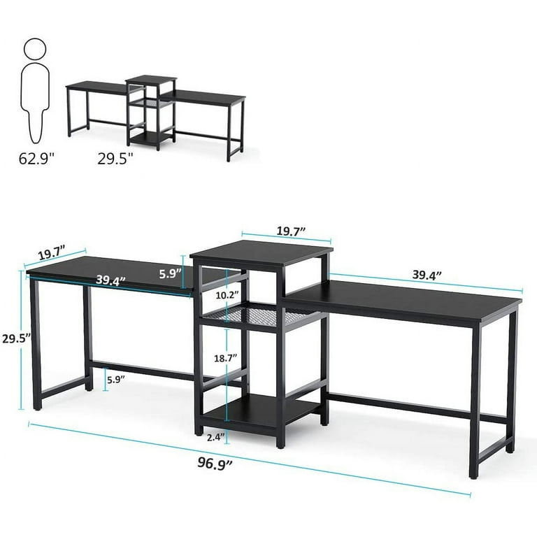 HOMCOM 88 Extra Long 2-Person Computer Desk with Storage Shelves Comb –  ShopEZ USA