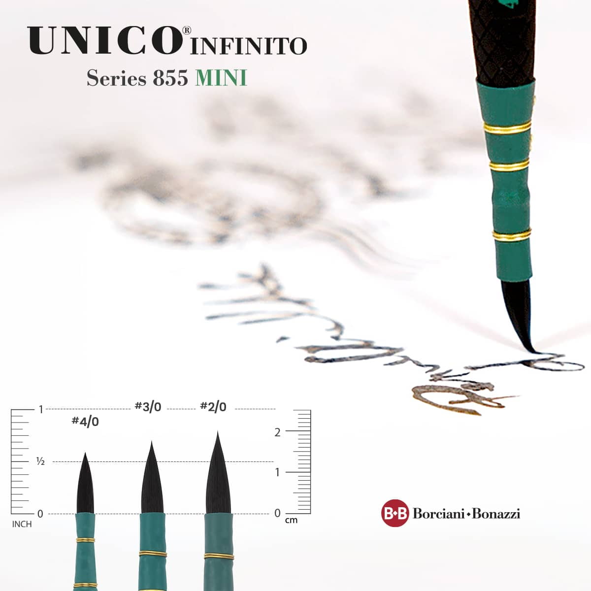 Borciani e Bonazzi Infinito Synthetic Mini Quill Watercolor Brush Series 855 - Size # 2x0, Patented Hidro Hair - Watercolor Art Brushes - Non-Slip, Anti-Roll Handle - Handcrafted in Italy