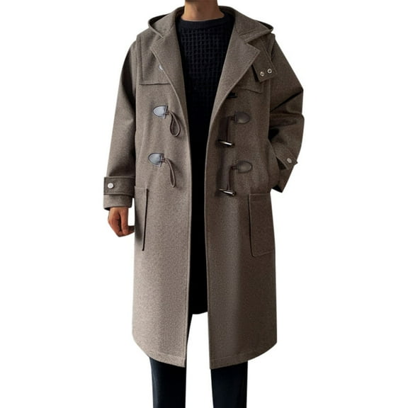 QHFBli Modern Mens Trench Coat Men's Smooth Shoulder Woolen Anorak With Lapel And Detachable Hood Long Windbreaker Winter Jacket Loose Coffee XXXL