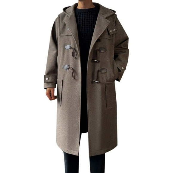 JHLZHS Mens Fall Jacket Men's Smooth Shoulder Woolen Jacket with Lapel and Hat Long Windbreaker Winter Jacket Loose Woolen Jacket Long Jacket Fall Jackets 1369