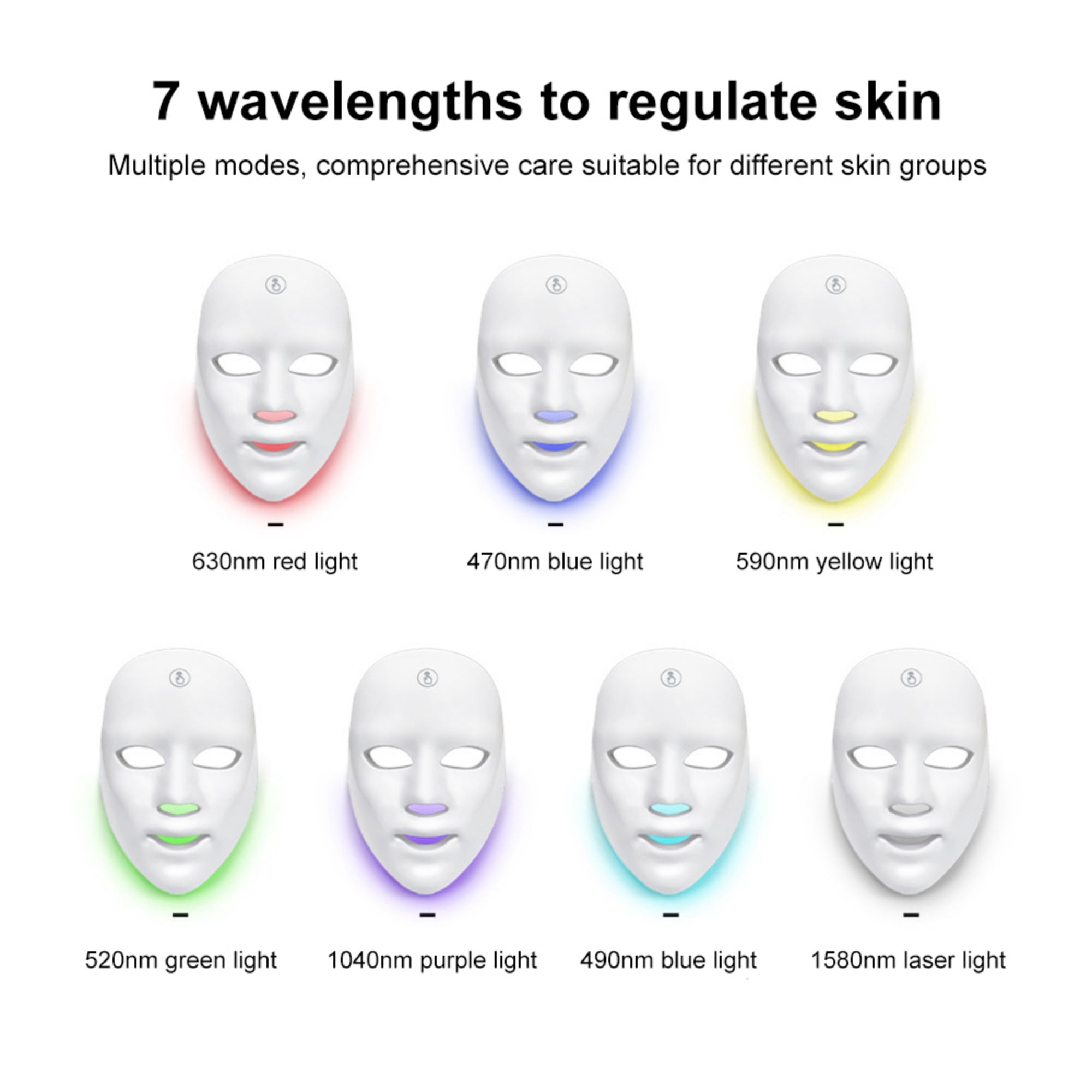 INSMART 7 Color LED Face Mask, Rechargeable Facial Light Mask, Portable Skincare Beauty Device for Home Use