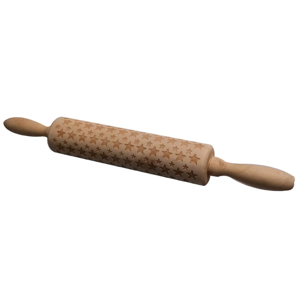 Rodillo de madera con estrella de nota musical grabada para hornear, postre, galletas, masa, rodillo económico de madera Inevent JJ18510-02