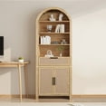 thumbnail image 2 of LEFHDA 78" Tall Bookshelf, Arched Bookcase with Drawers, Boho 6-Tier Bookshelf with Storage, Rattan Open Display Storage Shelf Bookshelf for Living Room Bedroom & Classroom(Oak), 2 of 7
