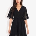 thumbnail image 2 of Women's V-Neck Short Sleeve Lace Mini Dress- Large, Black, 2 of 5
