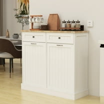 Gzxs Double Tilt Out Trash Cabinet with 2 Drawers, Recycling Freestanding Kitchen Trash Cabinet, 39.37"L x 13.78"W x 35.34"H, White