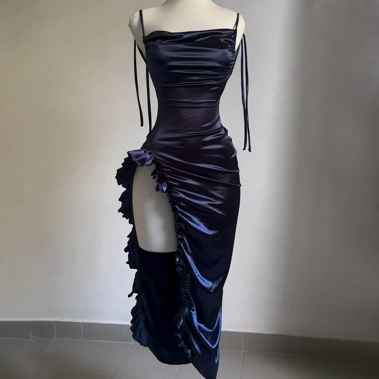 dress like a holiday character Plunging V-neck Velvet Dress With Slit – DUNTERY