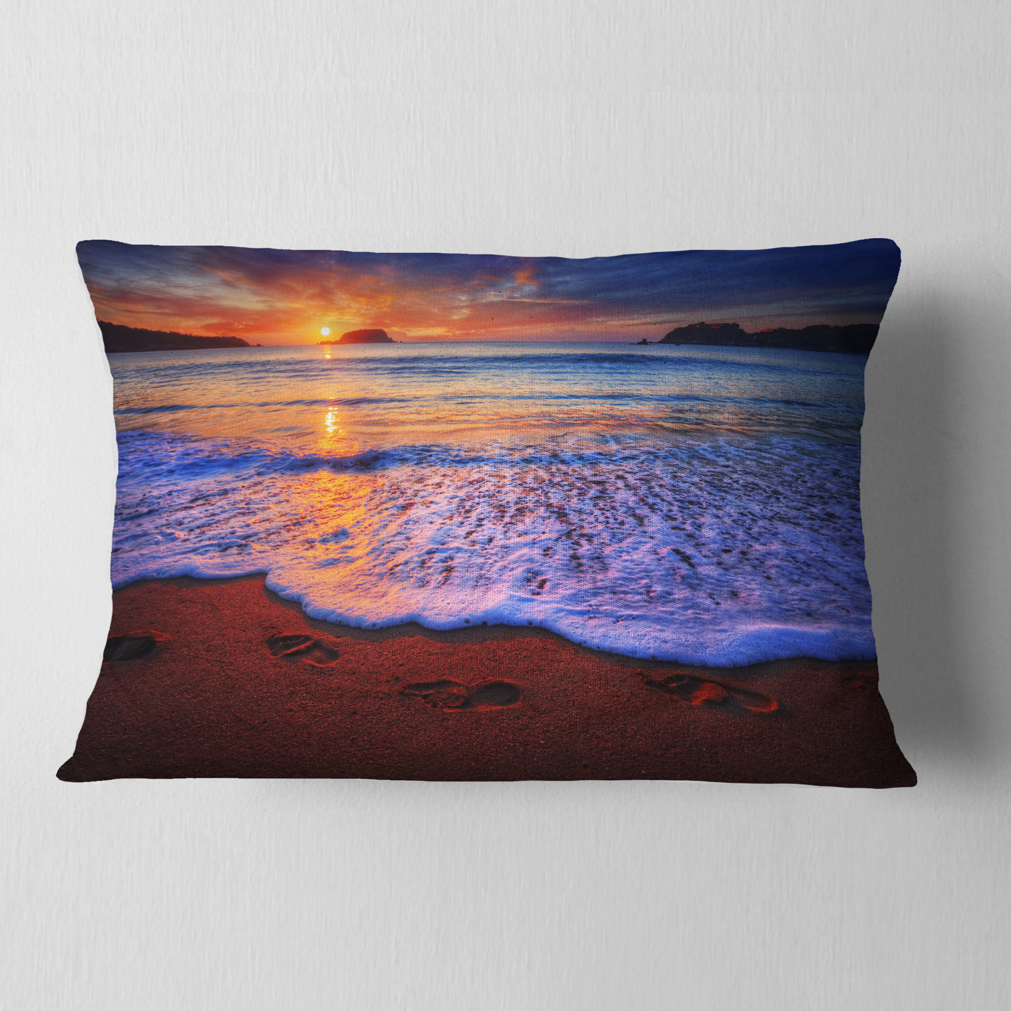 Designart Colorful Sunset Over Beautiful Shore - Seashore Throw Pillow - 12x20