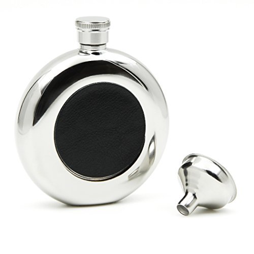 iSavage Flacon Rond Classique 5oz et Miroir en Cuir Noir Fini avec Entonnoir Acier Inoxydable 18/8-YM117