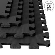 Foam Flooring Tiles – 16-Pack Interlocking EVA Foam Pieces – Non-Toxic Floor Padding for Playroom, Gym, or Basement by Stalwart (Black)