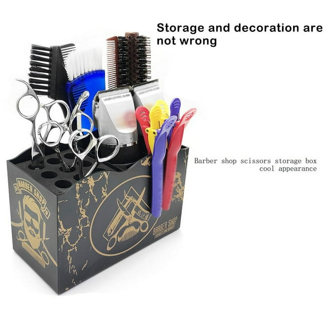 serony Barber Storage Box Compartments Hairbrush Comb Scissors Display Rack Styling Organizer Dresser Table Cosmetic Professional Black