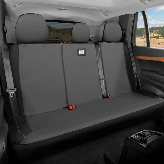 CAT PU Leather Rear Bench Seat Cover – Gray, 60/40 Split Fit for Cars, Trucks, SUVs – Waterproof, Scratch-Resistant, Semi-Universal Fit Rear Seat Protector for Most Auto Interior – Easy Install