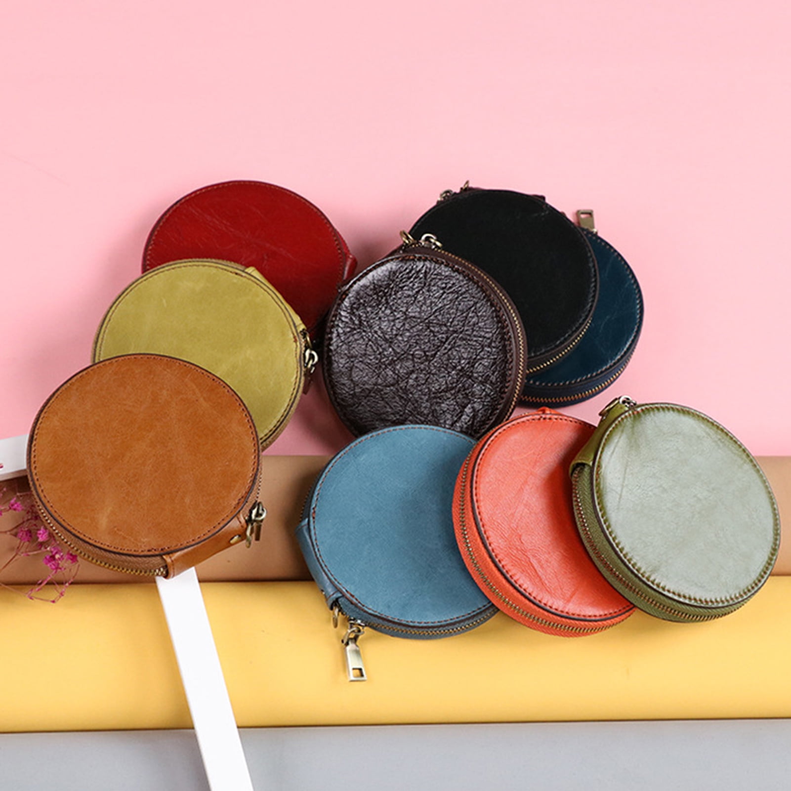 Trayknick Coin Purse Super Soft Wear Resistant Cowhide Small Round Wallet Headset Bag For Home Cyan Green Other