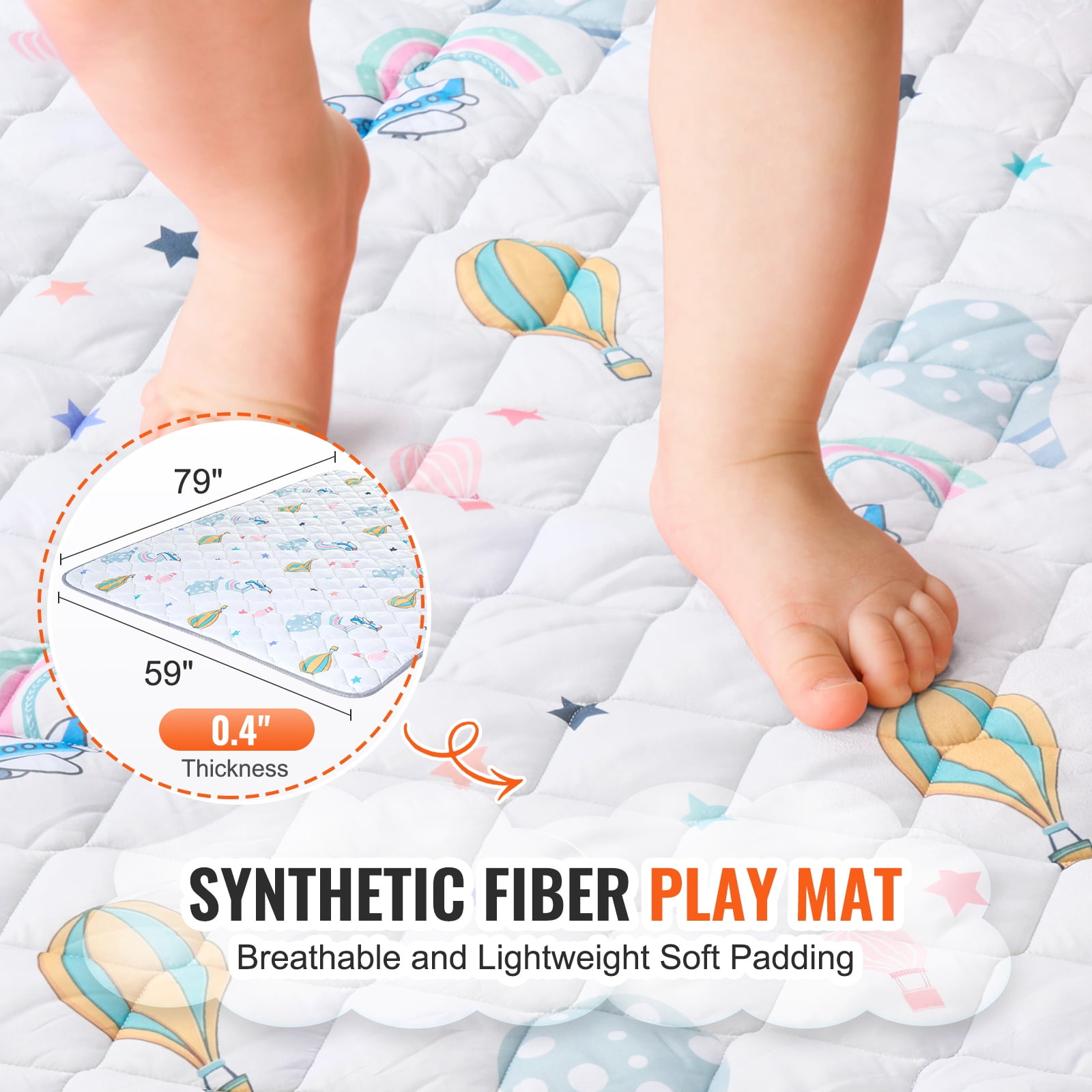 KFFKFF Baby Play Mat, 59"x79" Toddler Play Area, Slip-Resistant Unified Soft Mat, Easily Folded, Water-Resistant Play Space for Babies, Toddlers, Newborns, Easy to Clean, for Play & Tummy Time