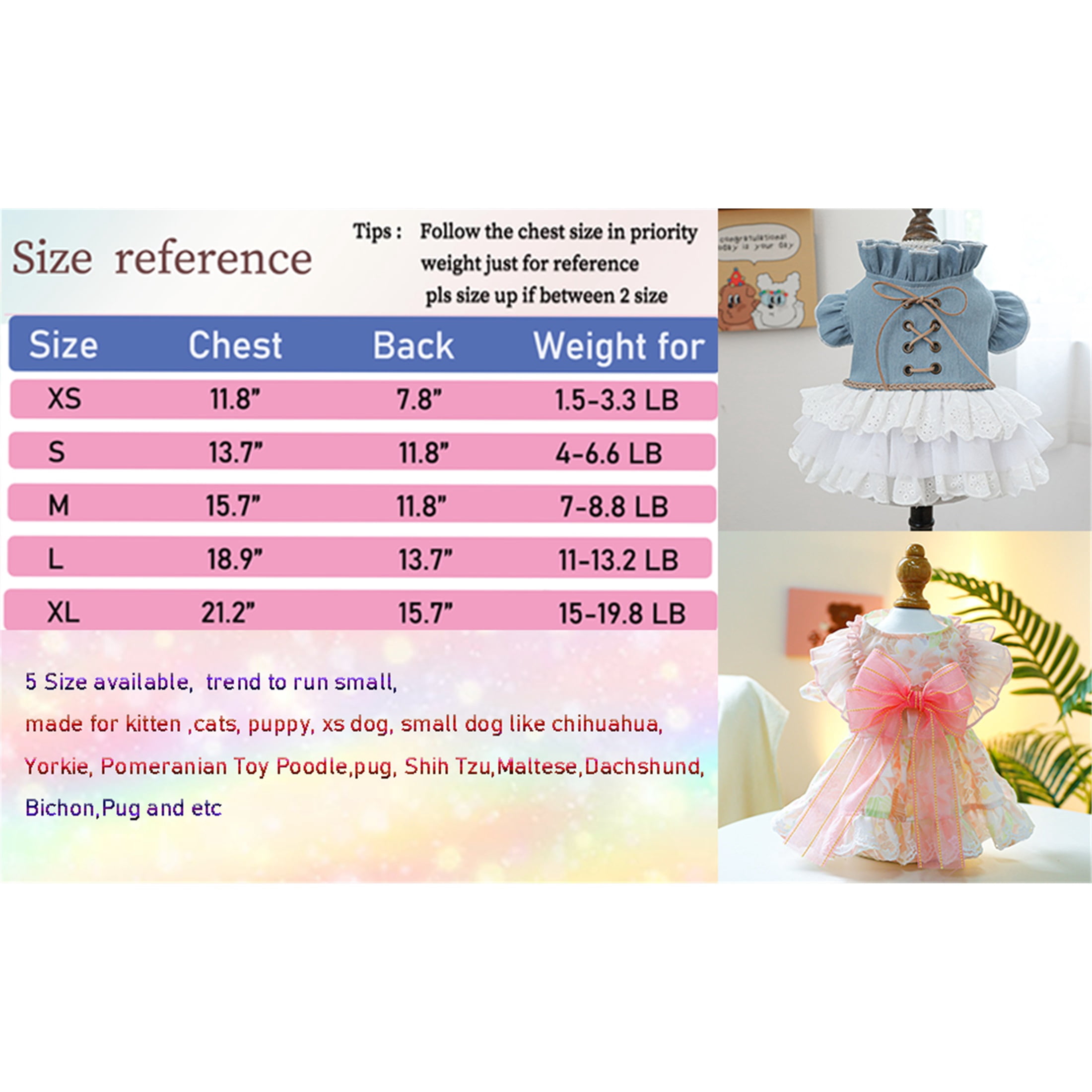 HQREA Girl Dog Denim Dress Sleeves Dog Jeans Jacket Puppy Clothes for Small Dogs Cat Apparel Cake Skirt Pet Outfit
