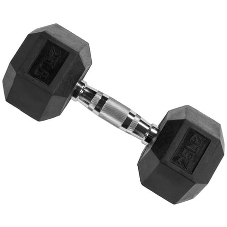 BalanceFrom Rubber Encased Hex Dumbbell  25LBs  Single