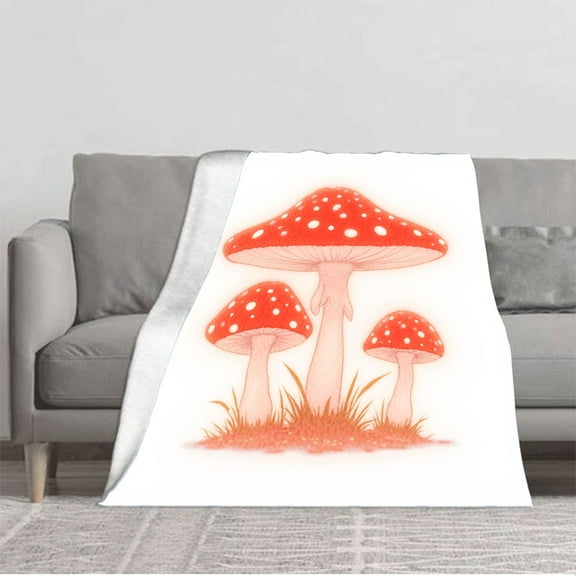 Cozy Flannel Blanket with Whimsical Mushroom Design - Soft Warm Perfect for Sofa Travel Bed and Chair - Durable Comfort