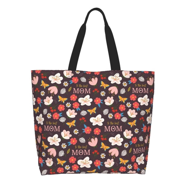 Balery To The Best Mom Bolsa Tote Estilo Estético con Cremalleras, Bolsa de Hombro, Bolsa de Compras Grande y Plegable