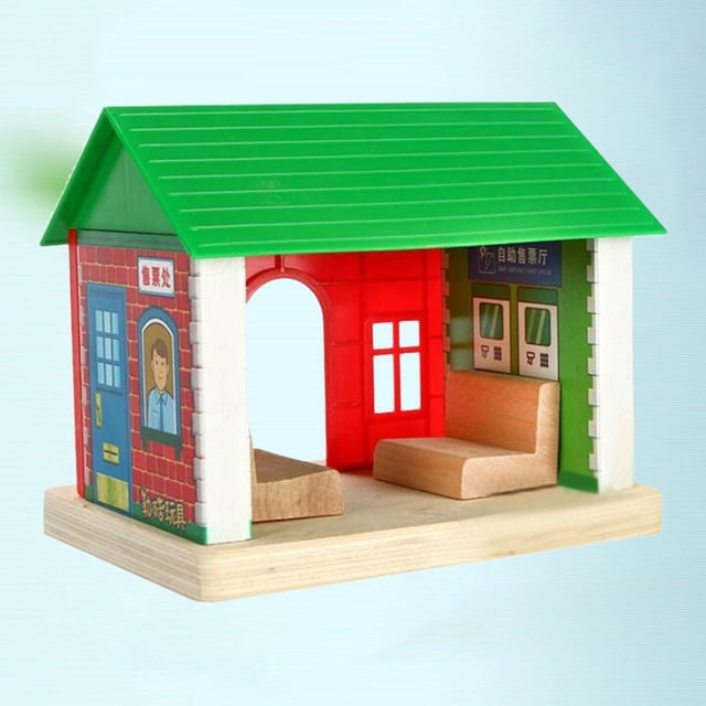 Tren de madera Escena ferroviaria Accesorios de bricolaje Juguetes educativos para de 3 años en adelante Taquilla perfke Juguetes de la escena del ferrocarril