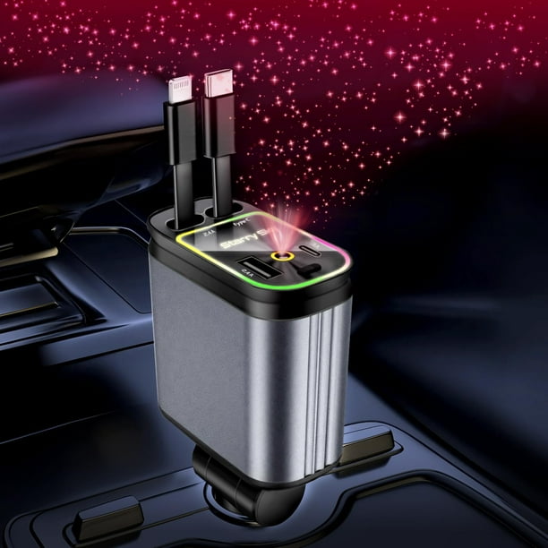 Cargador de coche retráctil con Starlight 4 en 1 para iPhone Galaxy