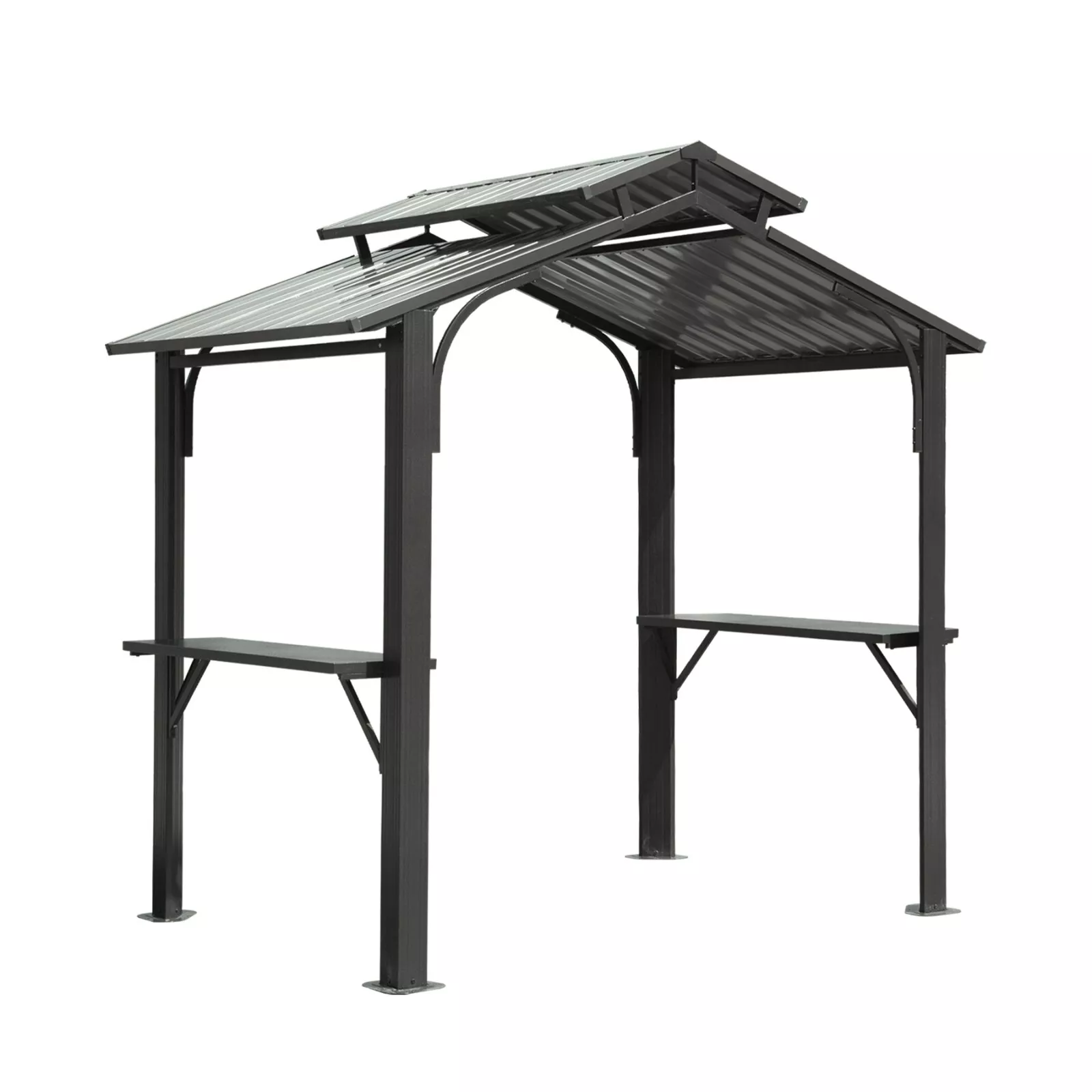 TOTAL Outdoor 8x5FT Hardtop Grill Gazebo, BBQ Canopy,Galvanized Steel Double Roof for Backyard,Brown