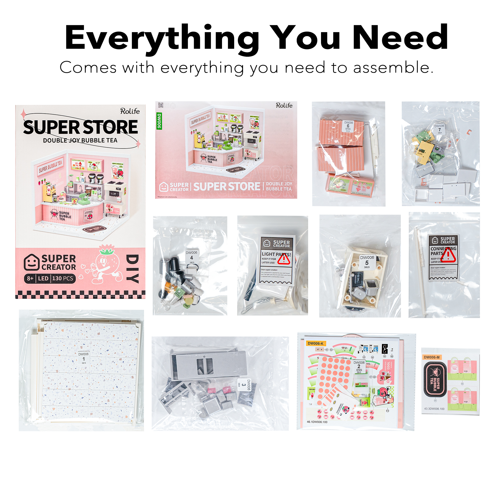 ROBOTIME Super Creator DIY Miniature House Kit,Tiny Home Craft Kits with LED,Mini Dollhouse Building Set,Gifts for Teens Adults(Double Joy Bubble Tea)