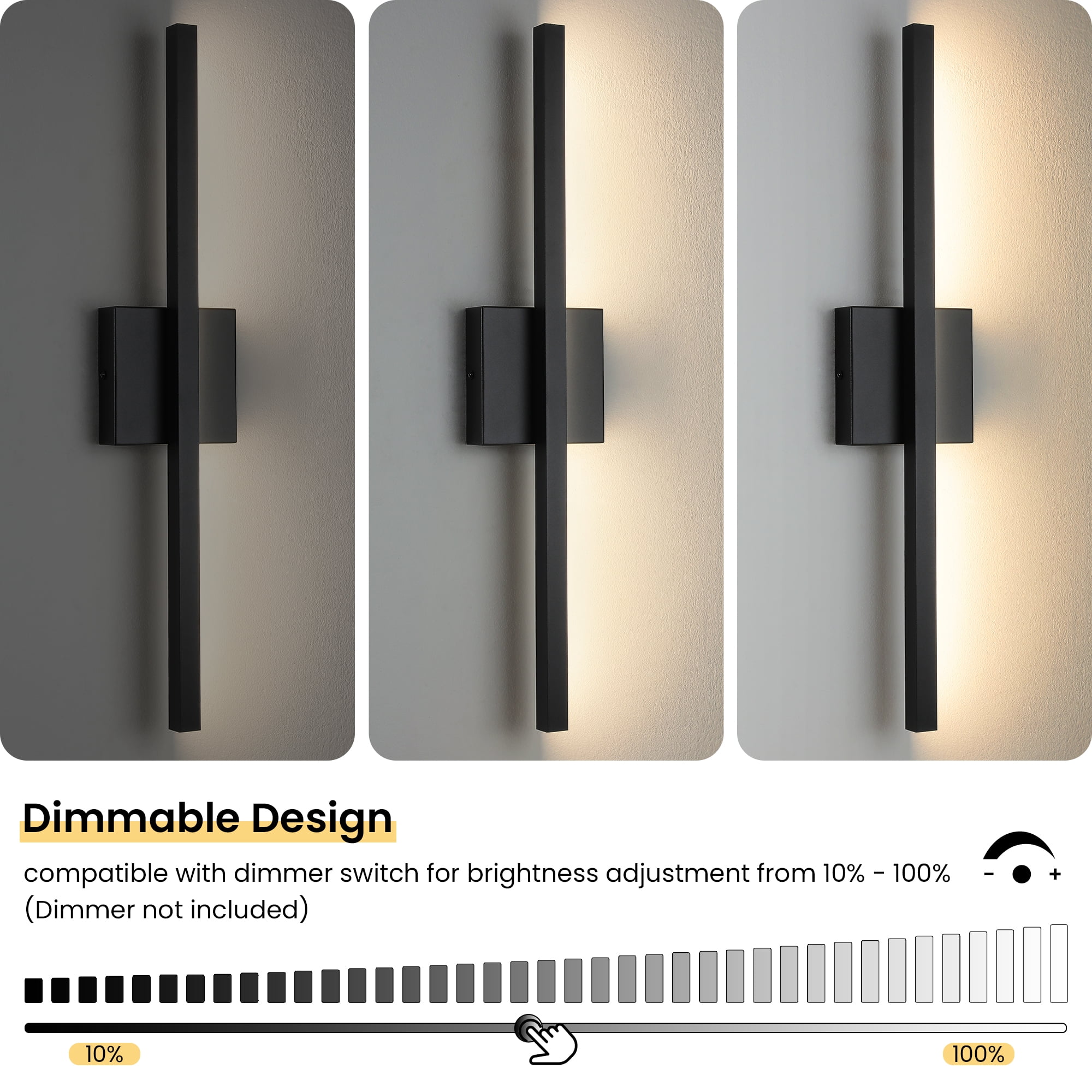 Vanity Light for Bathroom Lighting Fixtures Over Mirror Dimmable Integrated LED 24 inch Modern Vanity Lights Black Bathroom Light Bar Bath Wall Sconce
