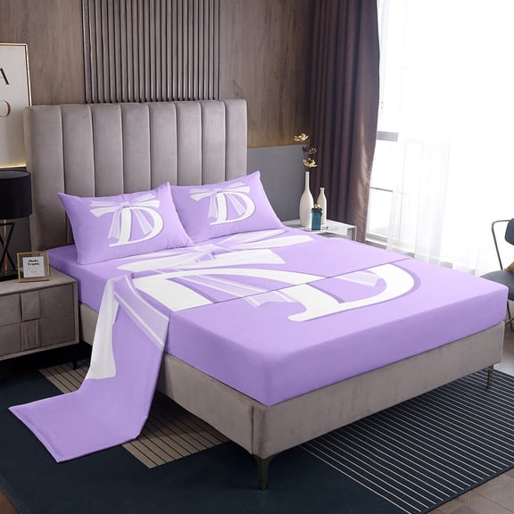 Erosebridal Initial D Letter Sheet Set Twin, Princess Bow Bedding Sets Twin Size, Purple Monogrammed Reversible Twin Sheet Sets, Microfiber Room Decor, 3pcs