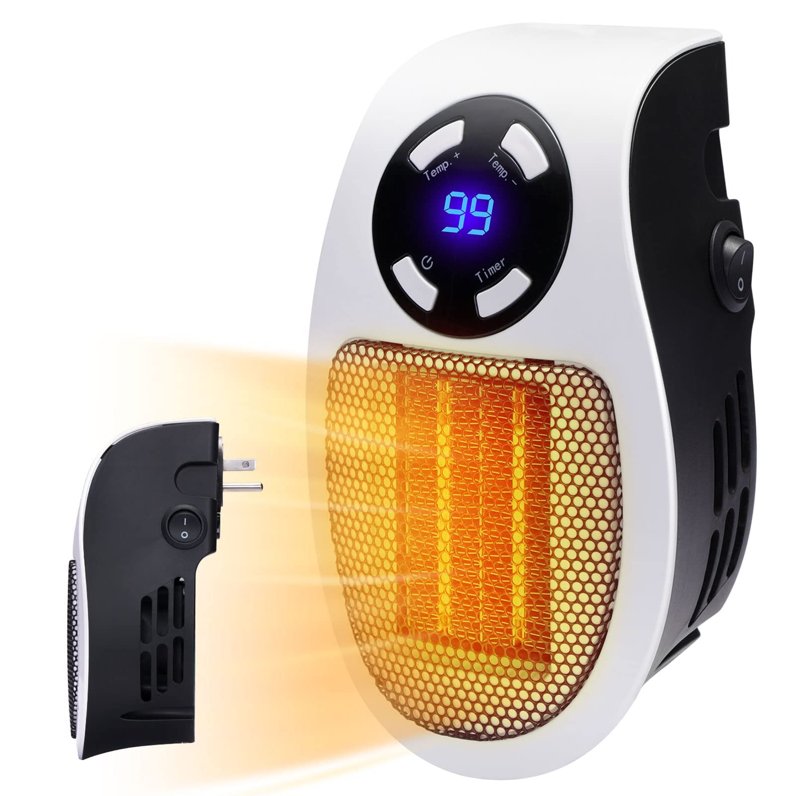 Programmable Space Heater with LED Display, Wall Outlet Electric Heater  with Adjustable Thermostat and Timer for Home Office Bathroom Indoor Use,  Small Plug in 350 Watt Heater, ETL Listed - Walmart.com