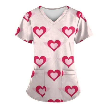 

Alrise Women s Plus Scrubs Casual Short-Sleeve V-Neck Scrub Shirt Pink7 S
