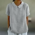 thumbnail image 2 of Delayuji Women with Pockets Breathable Cotton Linen Loose Large Size Slimming Lapel Shirt Short Sleeve Top Gray Xl Hemp Short Sleeve Shirts for Women, 2 of 5