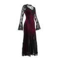 thumbnail image 5 of Gothic Velvet Dress for Women Long Sleeve Vampire Witch Costume Halloween Maxi Dress Elegant Cosplay Outfit, 5 of 8