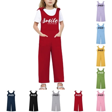 XINXIAOO Teen Girls Boys Summer Sleeveless Jumpsuits Cute Romper Long Pants with Pockets Girls Outfits size 13-14 Years